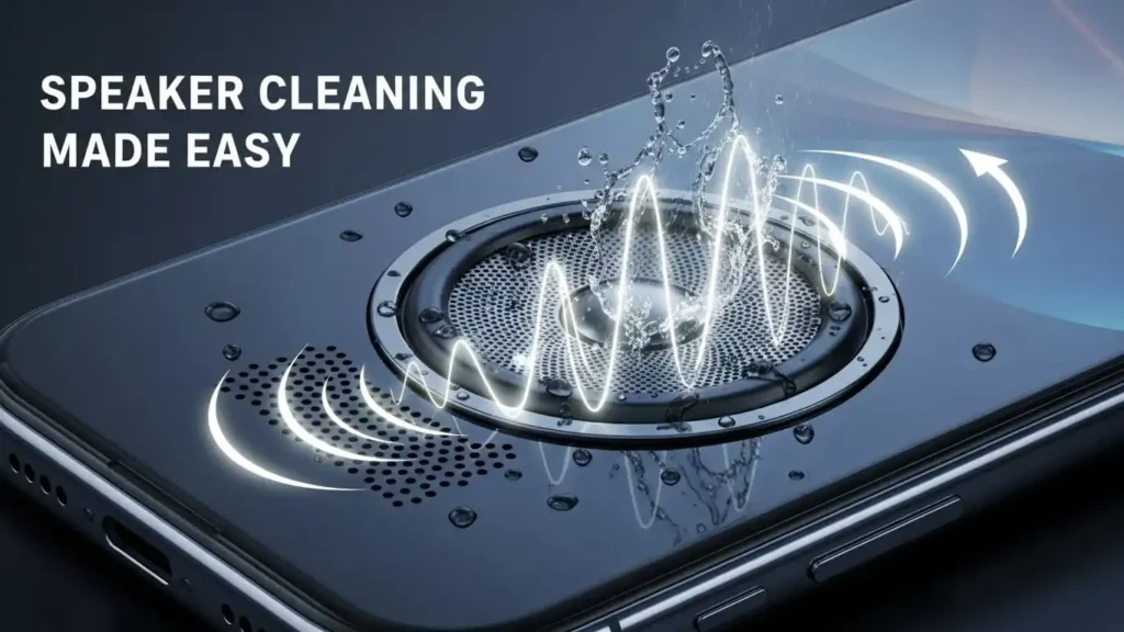 Smartphone speaker cleaning with sound waves to eject water