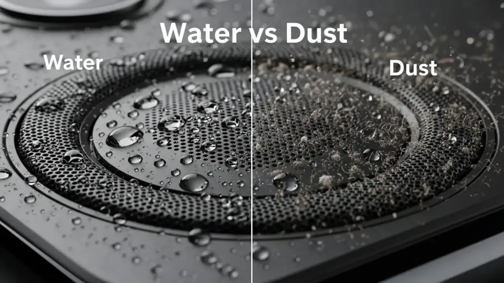 Comparison of water and dust affecting smartphone speakers