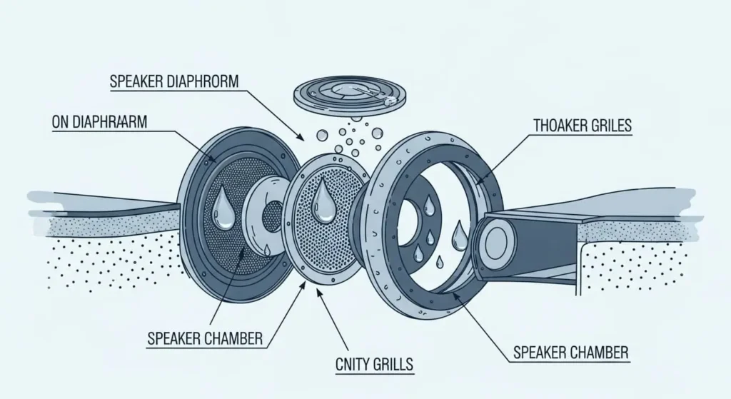 Phone speaker components diagram showing water damage points